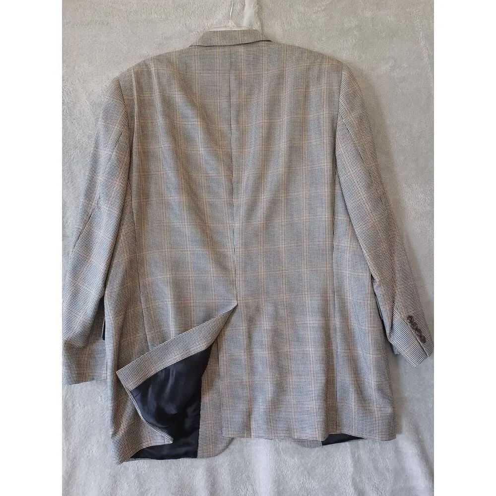 Jack Victor Loretowood Blazer Micro Houndstooth Plaid Cashmere Silk 42L Beige